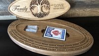Tree of Life Narrow Oval Cribbage Board Game (Personalized)