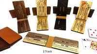 Compact Leather Folding Travel Cribbage Board with Metal Pegs – Portable Walnut Game for Camping & On-the-Go Fun