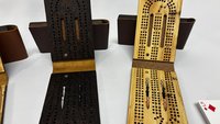 Compact Leather Folding Travel Cribbage Board with Metal Pegs – Portable Walnut Game for Camping & On-the-Go Fun