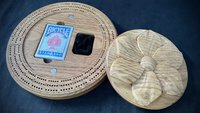 Dog Wood Flower Round Oak Cribbage Board Game (Personalized)