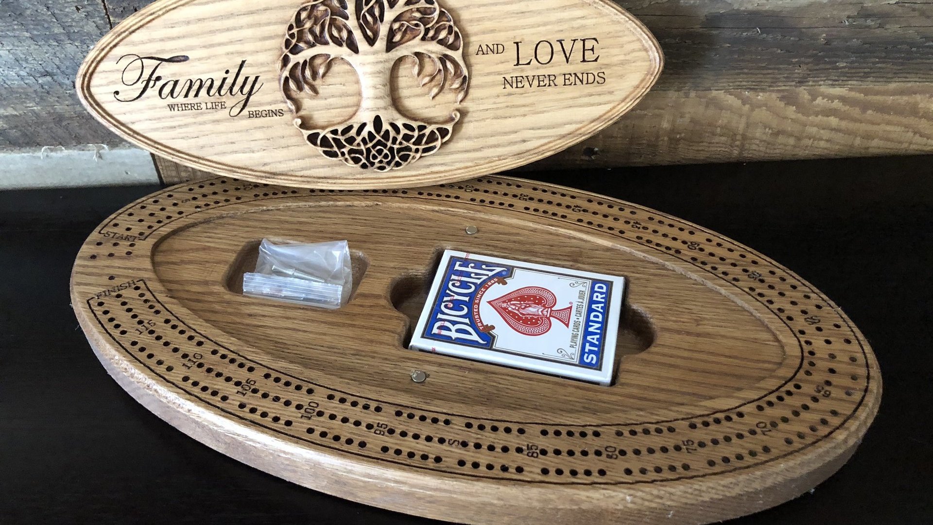Tree of Life Narrow Oval Cribbage Board Game (Personalized)