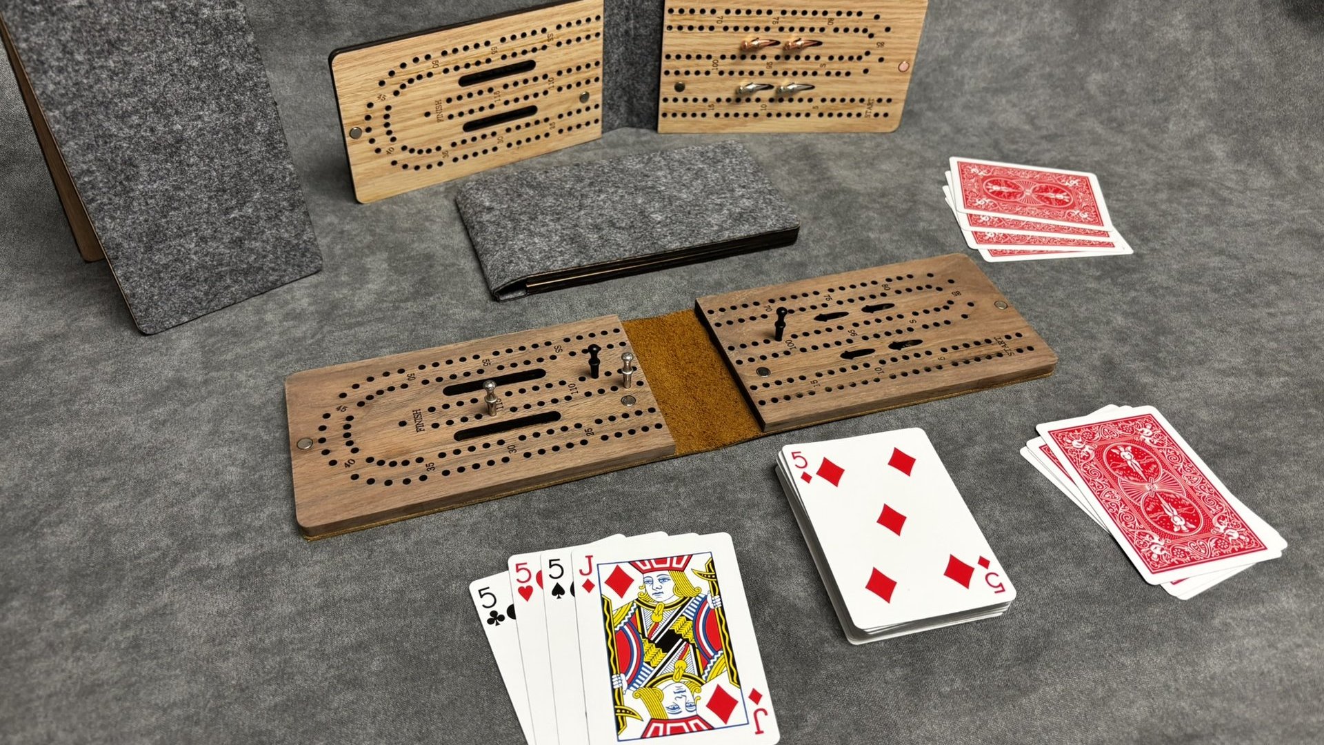 Compact Leather Folding Travel Cribbage Board with Metal Pegs – Portable Walnut Game for Camping & On-the-Go Fun