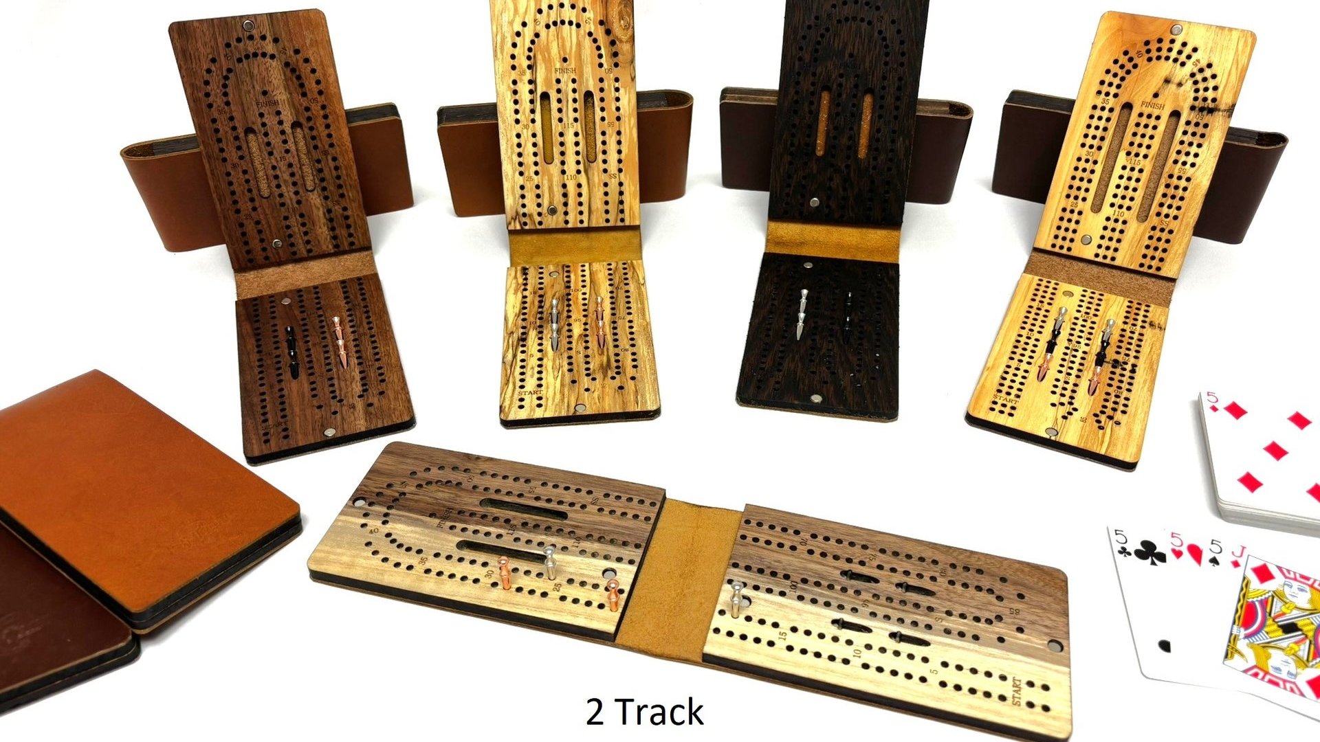 Compact Leather Folding Travel Cribbage Board with Metal Pegs – Portable Walnut Game for Camping & On-the-Go Fun