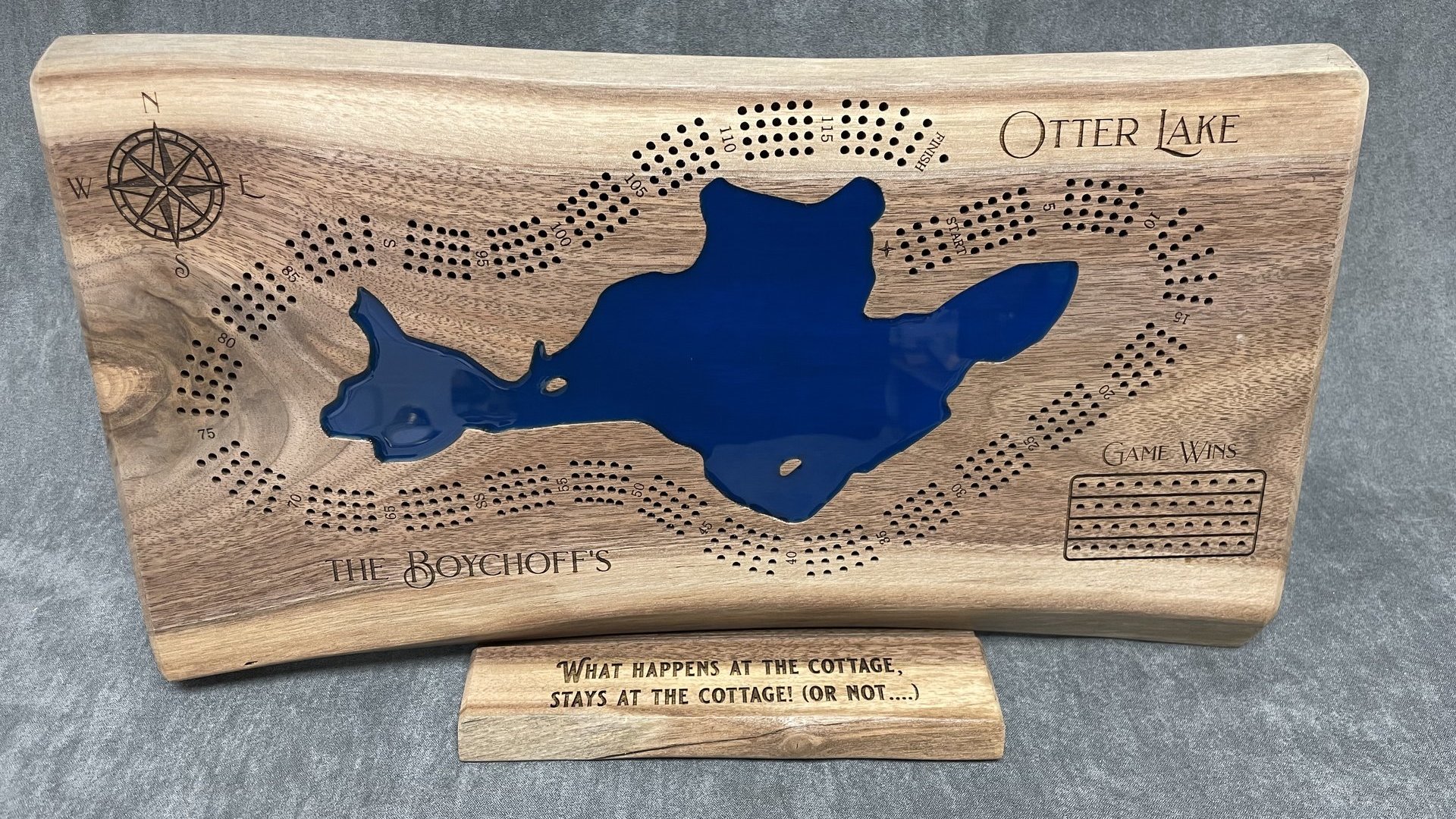 Large Custom Lake Live Edge Cribbage Board (Personalized)