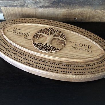 Tree of Life Narrow Oval Cribbage Board Game (Personalized)