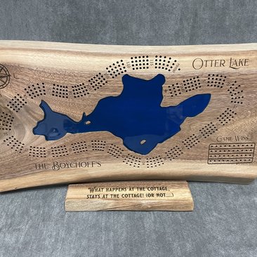 Small Custom Lake Live Edge Cribbage Board (Personalized)